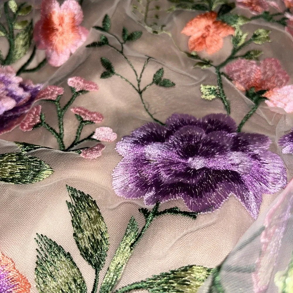 Aratta L Lavender Love Skirt - Purple and Cream Embroidered Flowers S-3